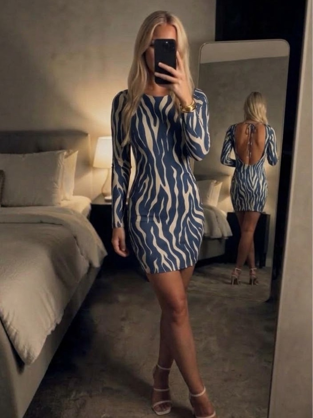 NWT Abercrombie & Fitch Blue Zebra Print Open Back Bodycon Dress Small Date Nigh